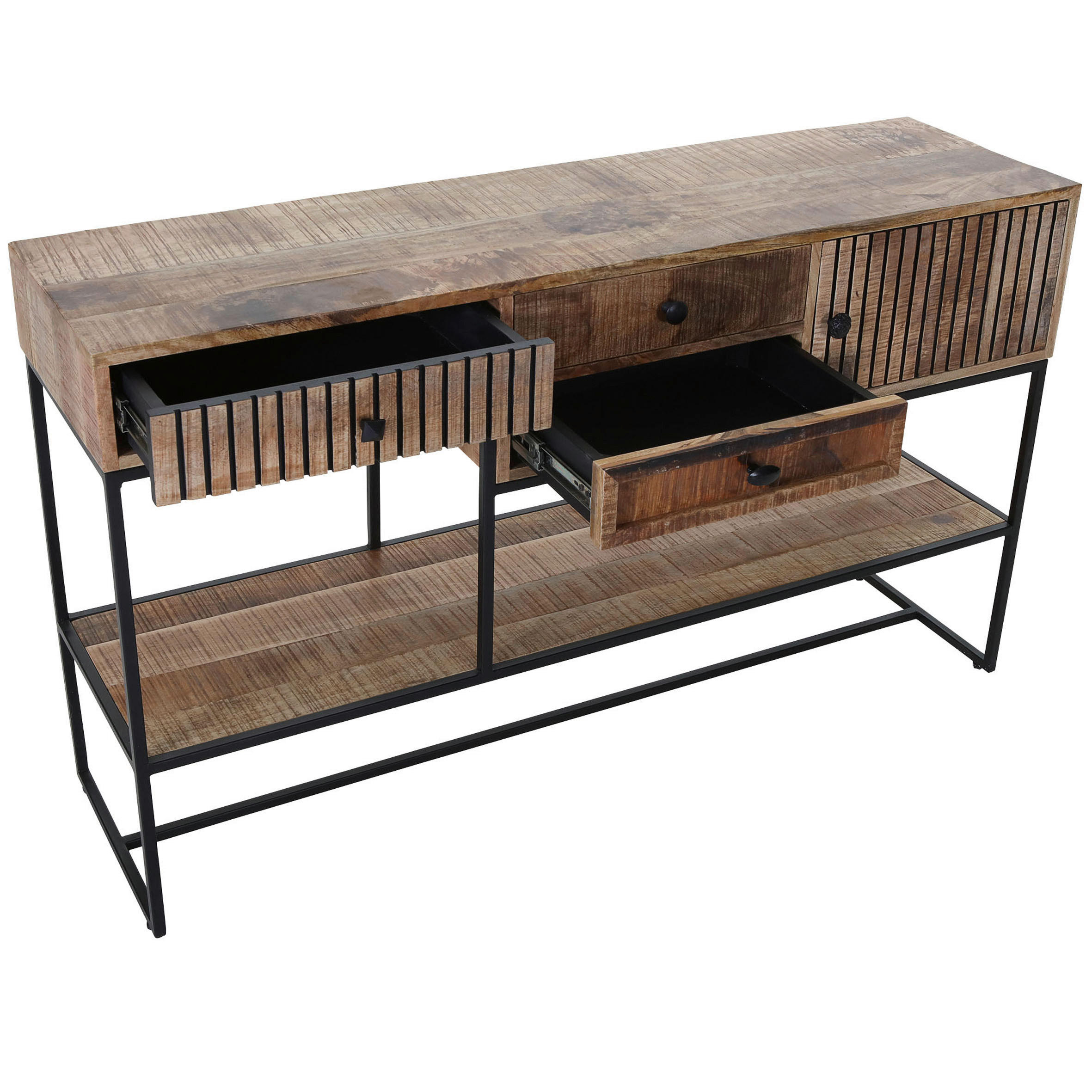 KONSOLENTISCH Mangoholz massiv Braun  - Schwarz/Braun, LIFESTYLE, Holz/Metall (130/38/75cm) - Landscape