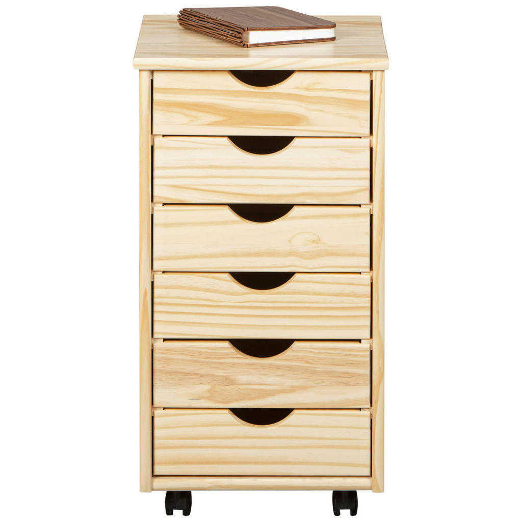 Thumbnail - Mid.you Rollcontainer Interlink Nils 30600300, Kiefer, Holz, Kiefer, massiv, 6 Schublade(n) Schubladen, 35x66x39 cm, Arb...