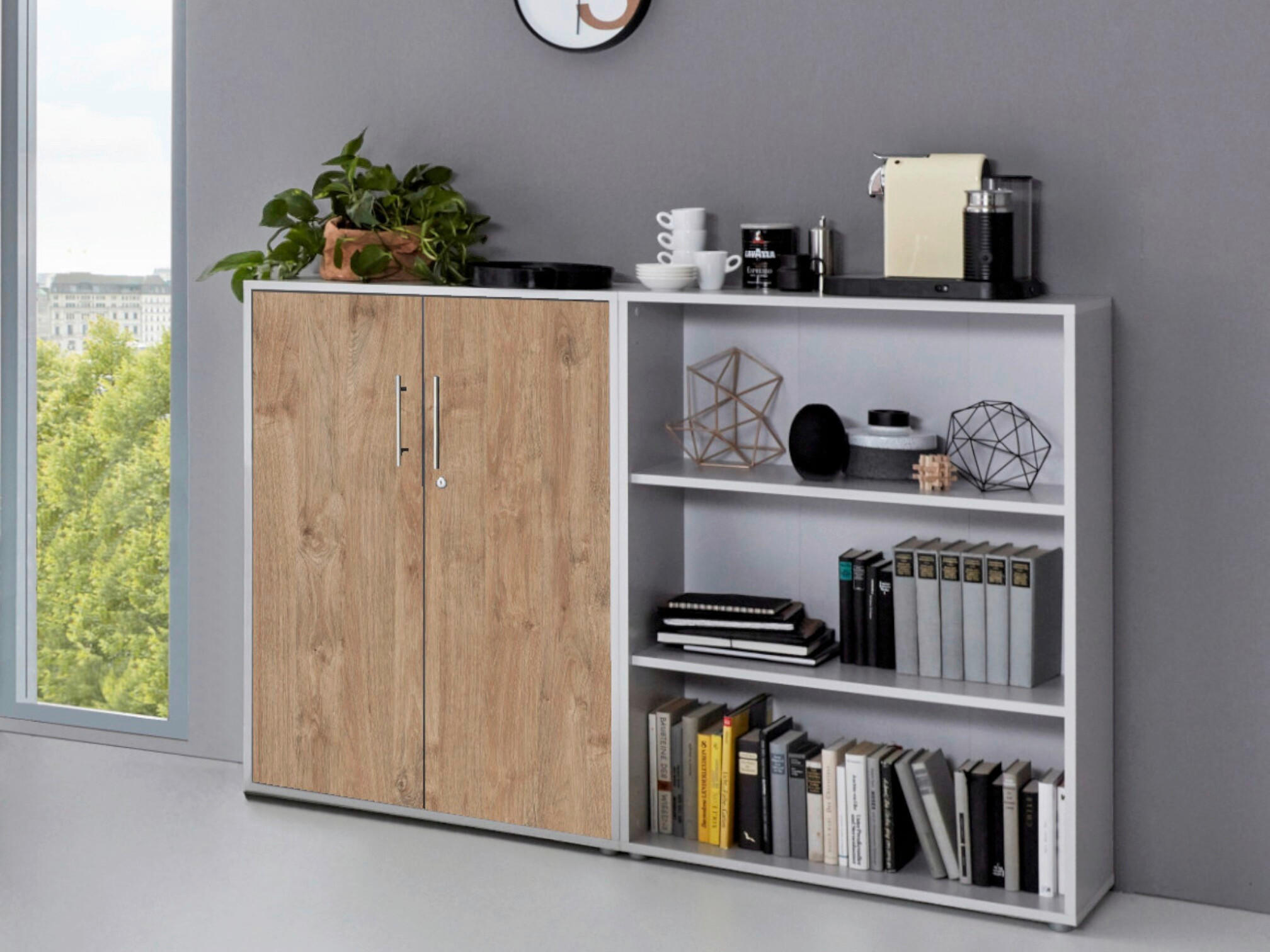 AKTENSCHRANK Grau, Eichefarben  - Eichefarben/Grau, MODERN, Holzwerkstoff (168,8/113,6/33cm) - MID.YOU