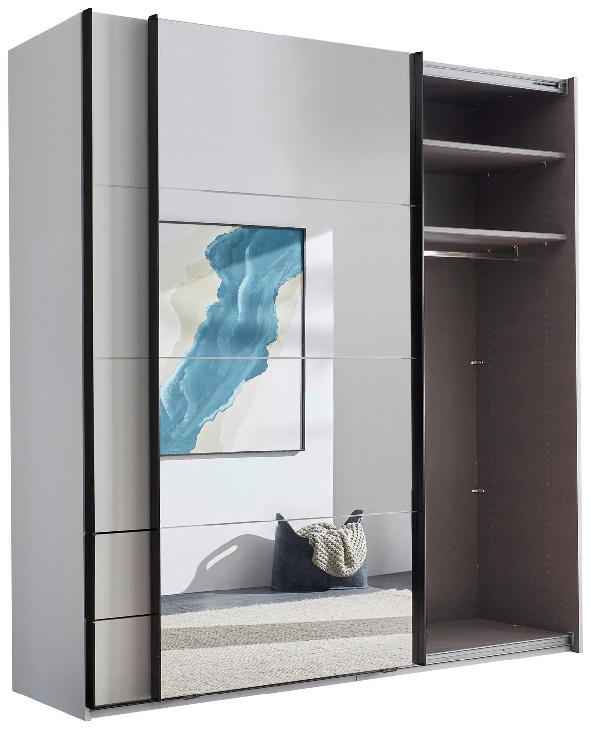 SCHWEBETÜRENSCHRANK  in Schwarz, Weiß  - Schwarz/Weiß, MODERN, Glas/Holzwerkstoff (215/225,5/60,5cm) - Xora