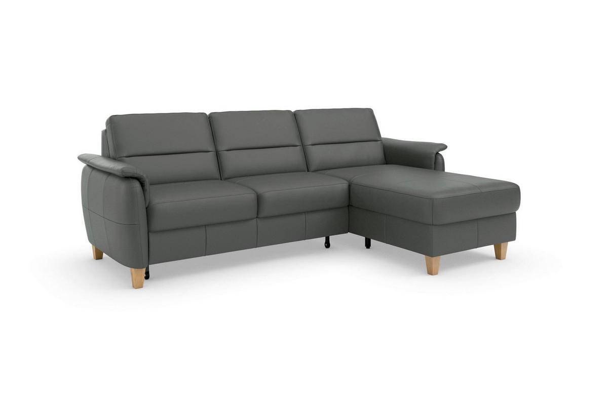 ECKSOFA PALMERA E in Echtleder Anthrazit  244/163 cm  - Eichefarben/Anthrazit, Basics, Leder/Holz (244/163cm) - Sit & More