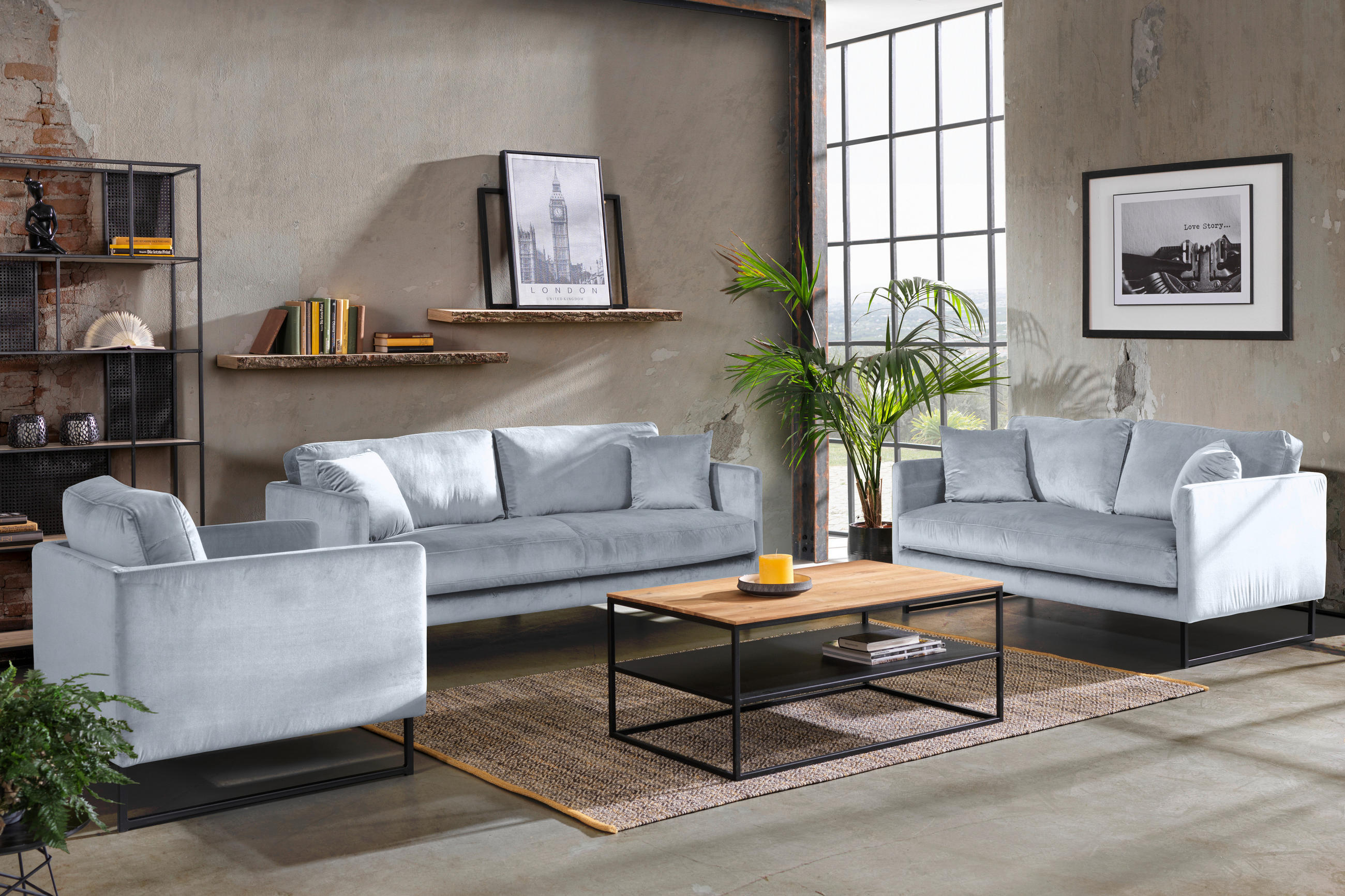2-SITS SOFFA i textil grå, silver  - silver/svart, Design, metall/textil (150/78/84cm) - Carryhome