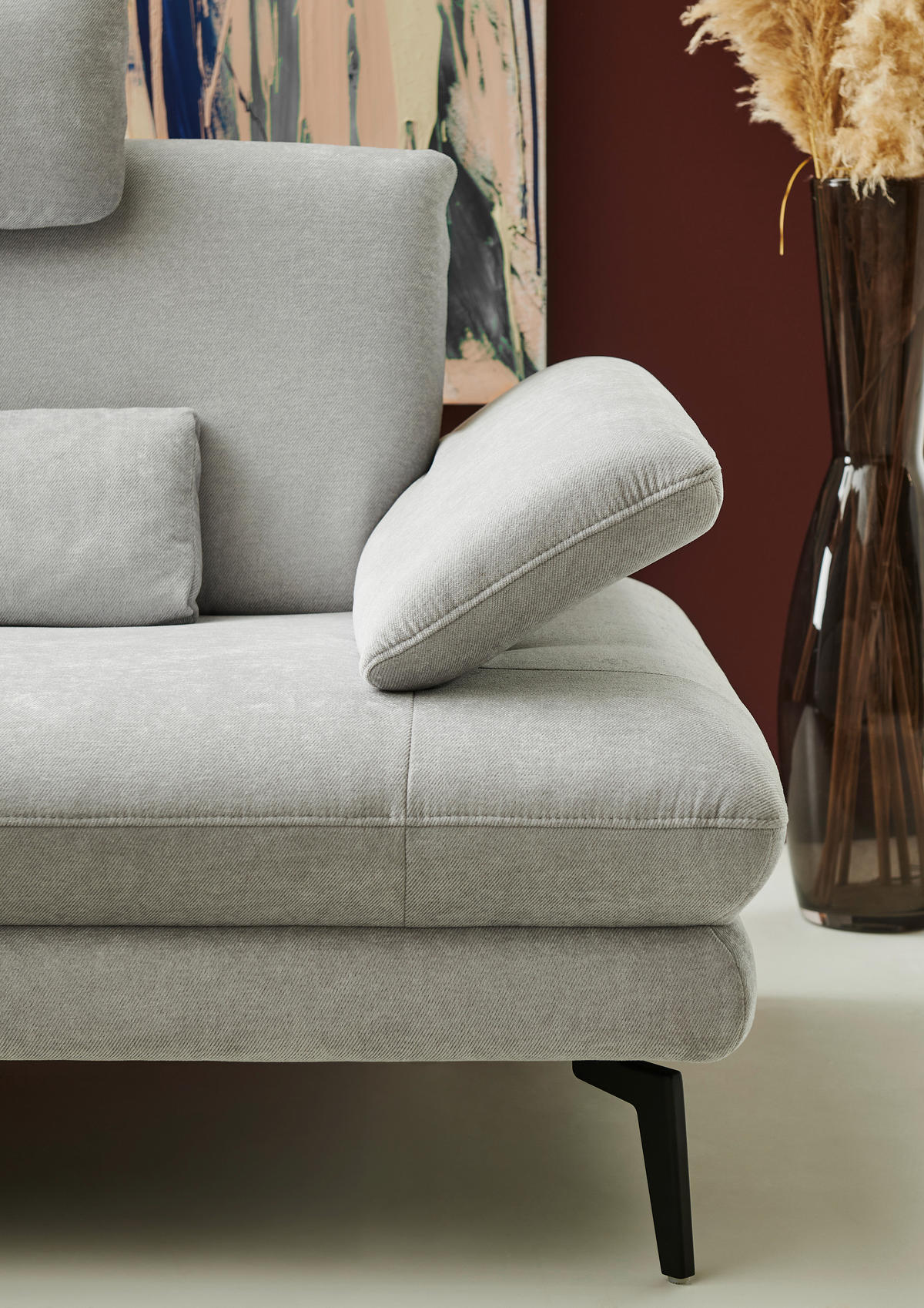 ECKSOFA in Chenille, Flachgewebe Silberfarben  - Silberfarben/Schwarz, Design, Textil/Metall (284/180cm) - Dieter Knoll