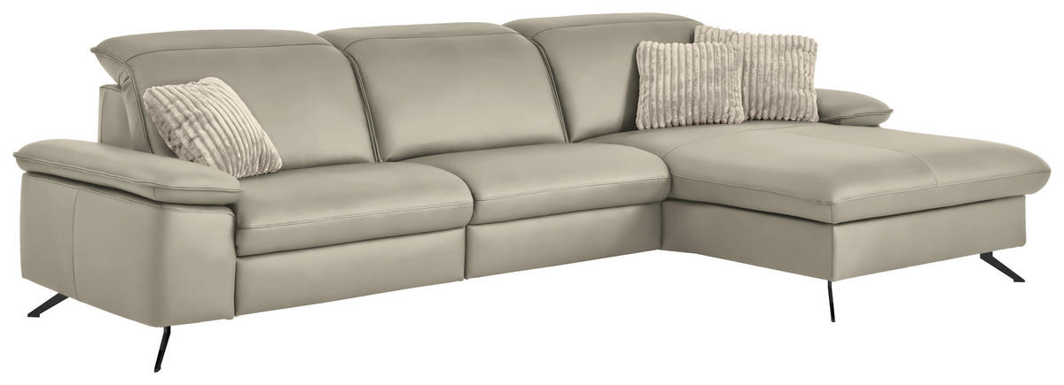 ECKSOFA  Echtleder Ecru  - Ecru/Schwarz, Design, Leder/Metall (307/169cm) - Beldomo Premium