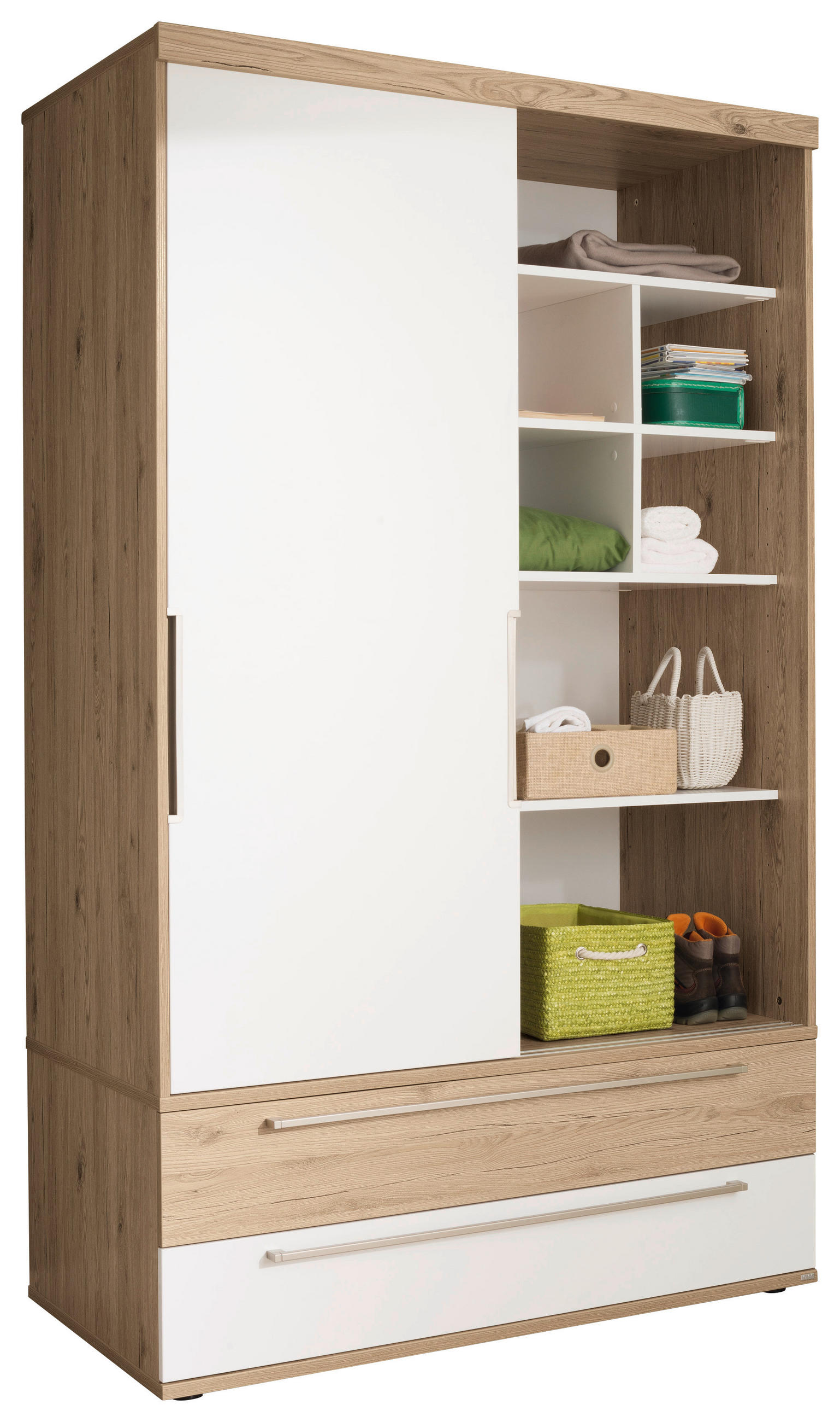 SCHIEBETÜRENSCHRANK 164,1/206,9/63,9 cm 2-türig - Weiss/Eichefarben, Design, Holzwerkstoff/Metall (164,1/206,9/63,9cm) - Paidi
