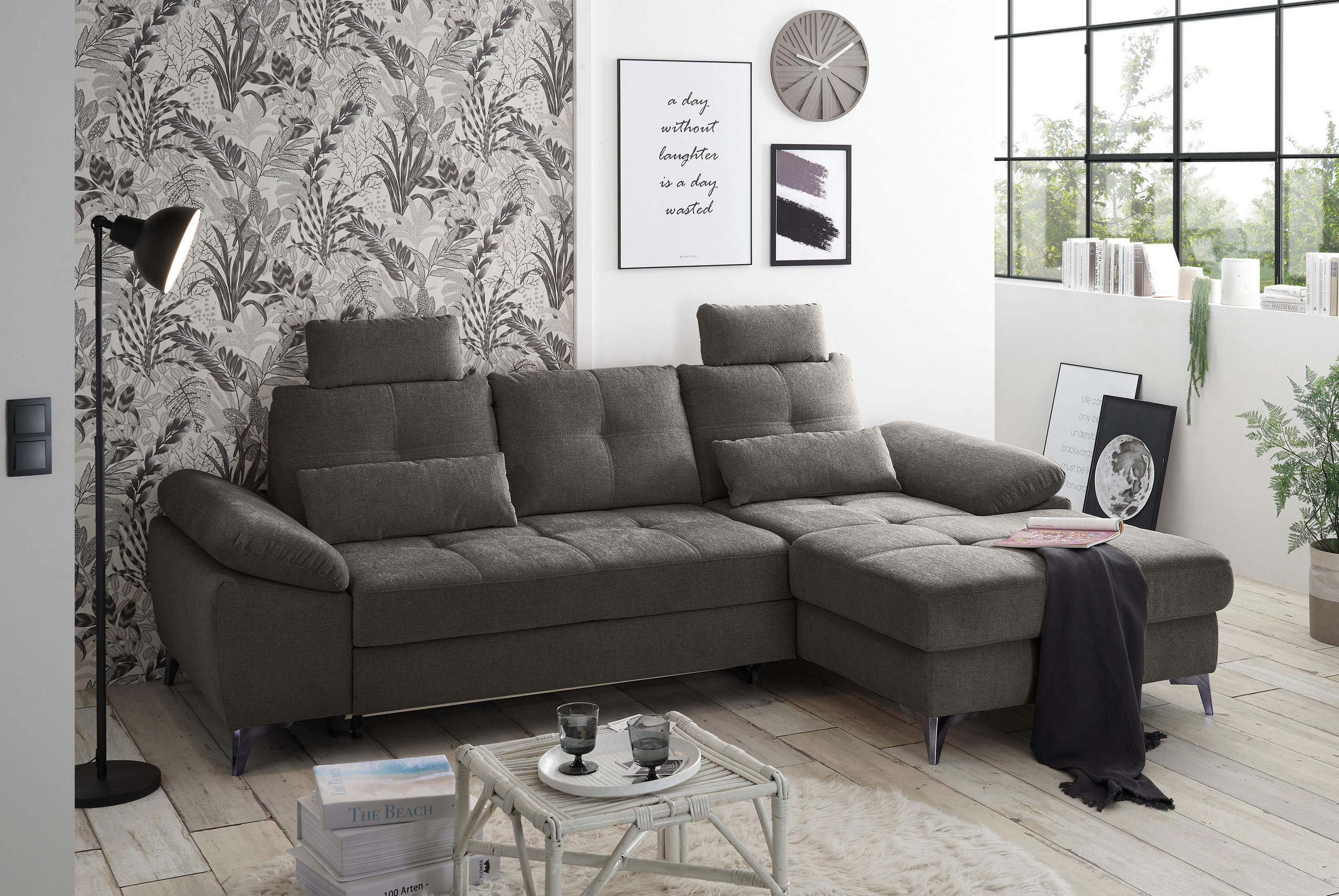 KUTNA GARNITURA tekstil  tamno smeđa   - tamno smeđa/boje kroma, Konvencionalno, tekstil/plastika (270/170cm) - MID.YOU
