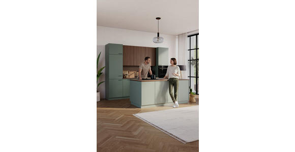 EINBAUKÜCHE   - Eiche Bianco/Grün, Design, Holzwerkstoff - Novel