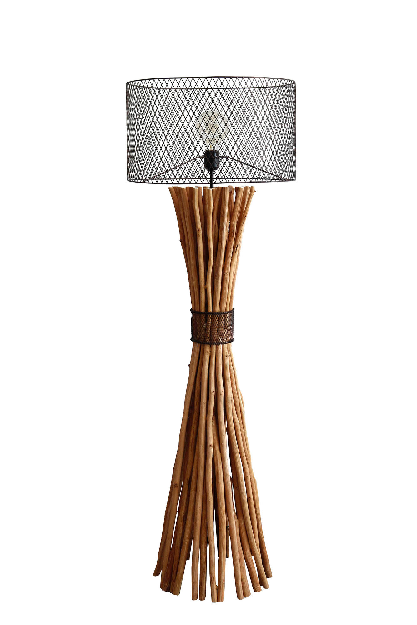 STEHLEUCHTE  35/149/35 cm   - Schwarz/Naturfarben, Design, Holz/Metall (35/149/35cm) - P & B