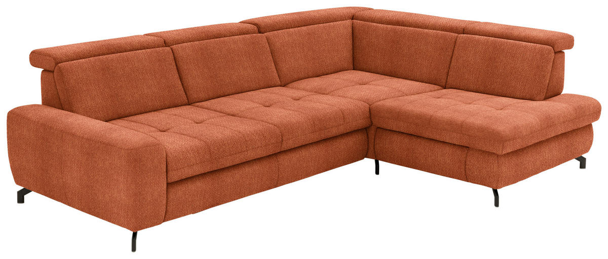 ECKSOFA in Chenille Terracotta  - Terracotta/Schwarz, Design, Textil/Metall (310/220cm) - Beldomo Style