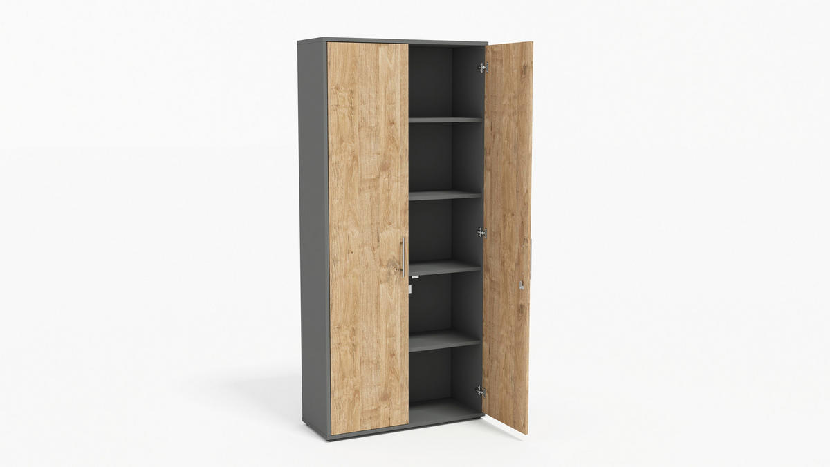 AKTENSCHRANK Anthrazit, Eichefarben  - Eichefarben/Anthrazit, MODERN, Holzwerkstoff (128,5/185,6/33cm) - MID.YOU