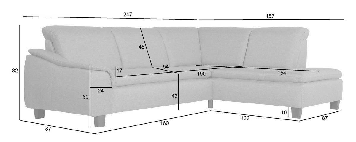 ECKSOFA Anthrazit Flachgewebe  - Anthrazit/Nussbaumfarben, Design, Holz/Textil (247/187cm) - Max Winzer