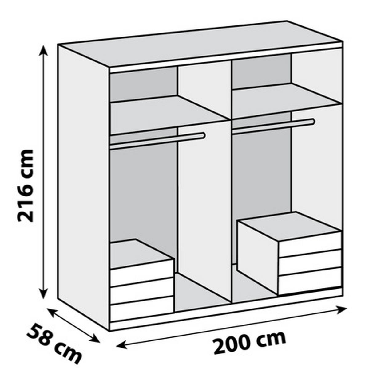 DREHTÜRENSCHRANK 200/216/58 cm 4-türig Weiß, Eichefarben  - Chromfarben/Eichefarben, MODERN, Holzwerkstoff/Kunststoff (200/216/58cm) - MID.YOU
