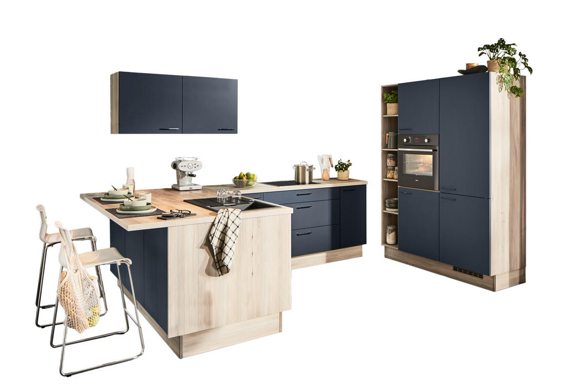 ECKKÜCHE  in Blau  - Blau/Schwarz, Design, Holzwerkstoff/Metall (192/280/150cm) - Xora