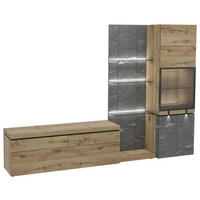 WOHNWAND  Grau, Alteiche 288,4/201,6/43,2 cm  - Alteiche/Grau, Design, Glas/Holz (288,4/201,6/43,2cm) - Voglauer