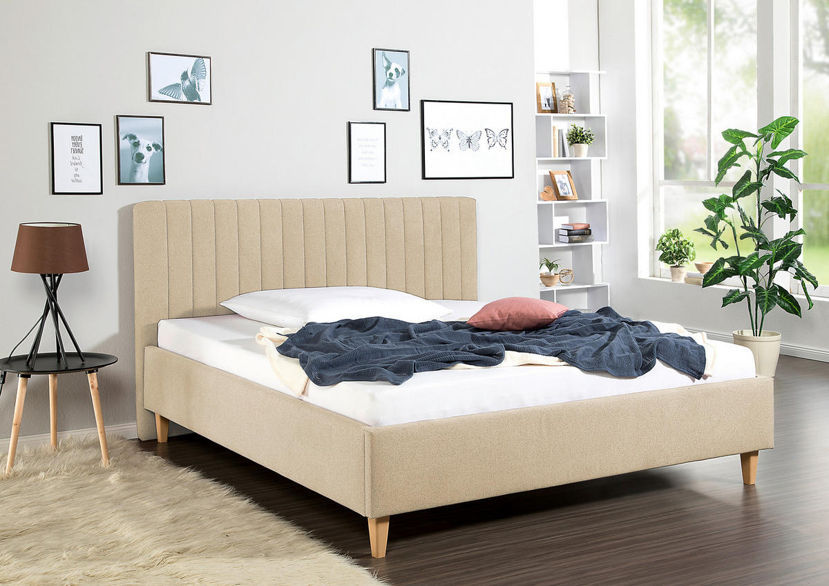 POLSTERBETT 160/200 cm,  in Beige,  - Beige/Naturfarben, MODERN, Holz/Textil (160/200cm) - Livetastic