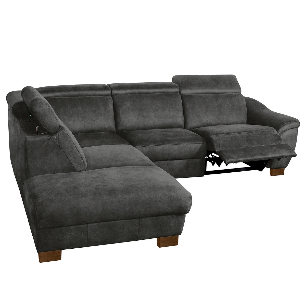 ECKSOFA TREND in Mikrofaser Anthrazit Bettkasten, Relaxfunktion, Kopfteilverstellung  238/276 cm  - Wengefarben/Anthrazit, Design, Holz/Textil (238/276cm) - Livetastic