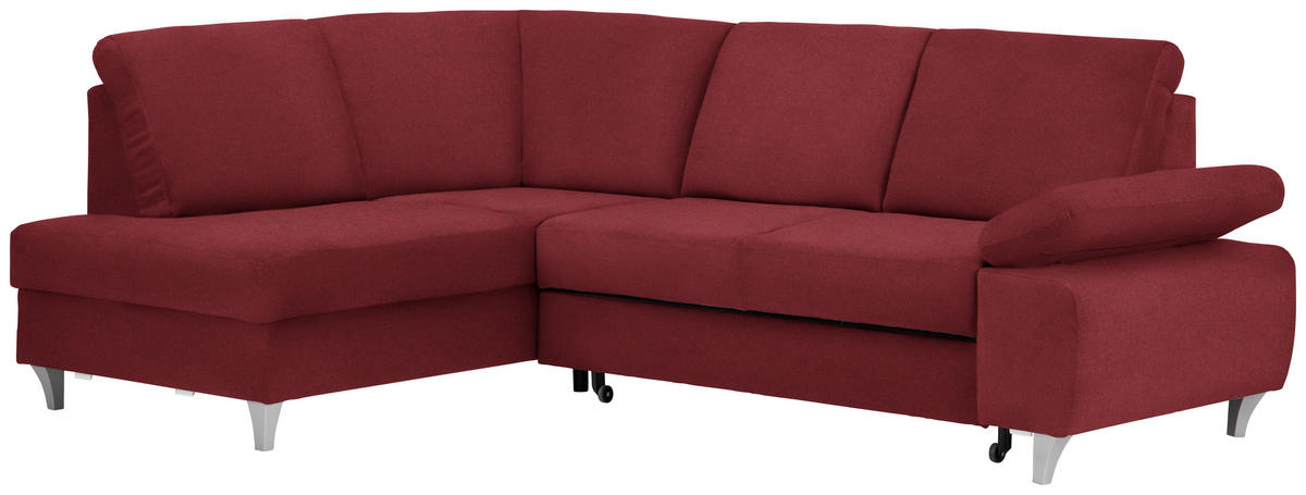 ECKSOFA in Flachgewebe Rot  - Silberfarben/Rot, Konventionell, Holz/Textil (186/255cm) - Cantus