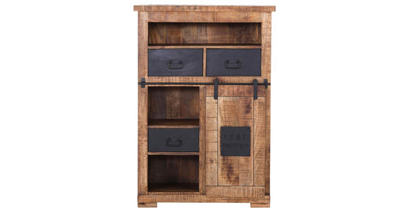 HIGHBOARD Mangoholz massiv Naturfarben, Schwarz Einlegeböden  - Schwarz/Naturfarben, LIFESTYLE, Holz/Metall (90/130/45cm) - Landscape