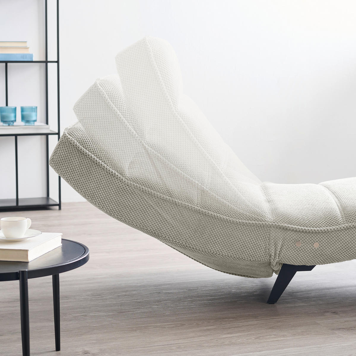 RELAXLIEGE in Webstoff Ecru  - Ecru/Schwarz, Design, Textil/Metall (78/83/168cm) - Welnova