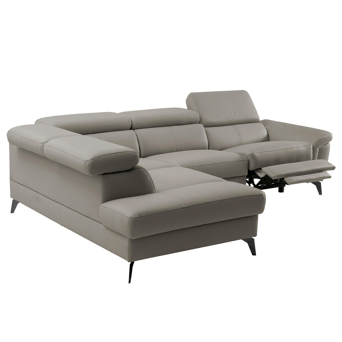 ECKSOFA SONO in Lederlook Echtleder Schlammfarben Bettkasten, Armteilverstellung, Kopfteilverstellung  210/265 cm  - Schlammfarben/Schwarz, Design, Leder/Textil (210/265cm) - Livetastic