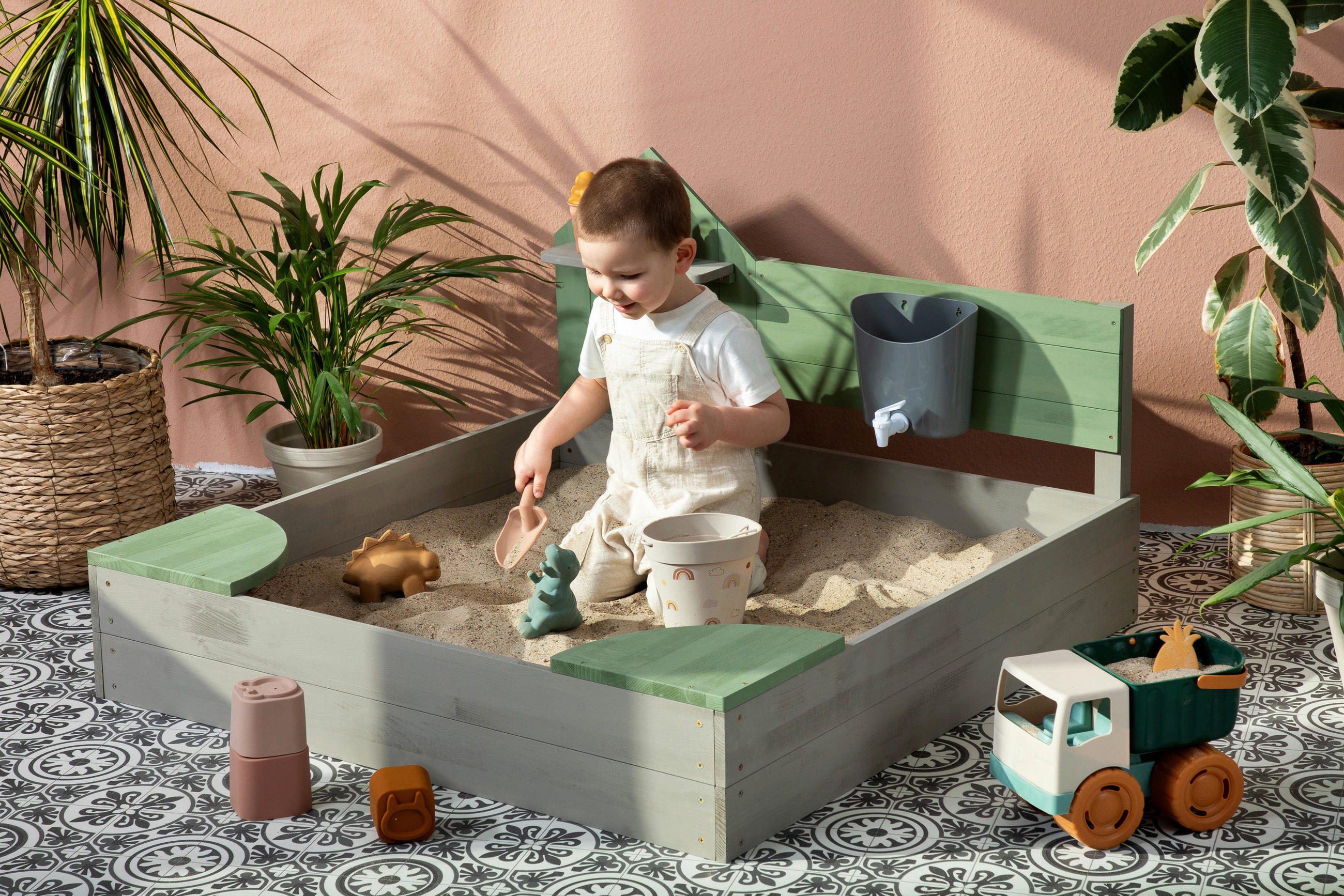 SANDKASTEN 100/100/60 cm  - Hellgrau/Grün, Basics, Holz (100/100/60cm) - MUDDY BUDDY