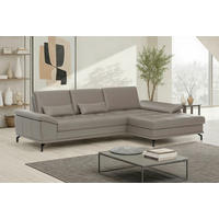 ECKSOFA 301/176 cm COSTELLO E in Echtleder Grau Nierenkissen, Armteilverstellung, Sitztiefenverstellung  301/176 cm  - Schwarz/Grau, Basics, Leder/Textil (301/176cm) - Sit & More