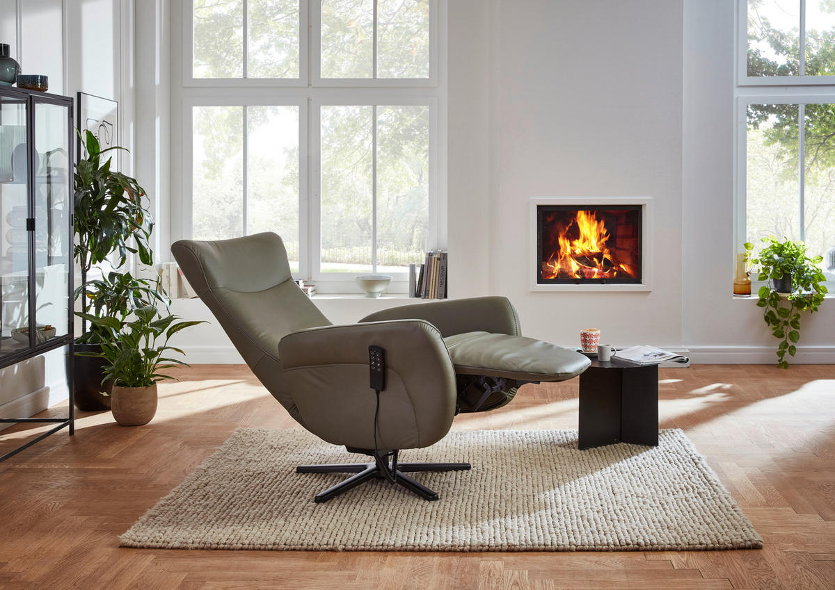 RELAXSESSEL in Leder Grau, Grün  - Schwarz/Grau, Design, Leder/Metall (76/114/83cm) - Beldomo Speed