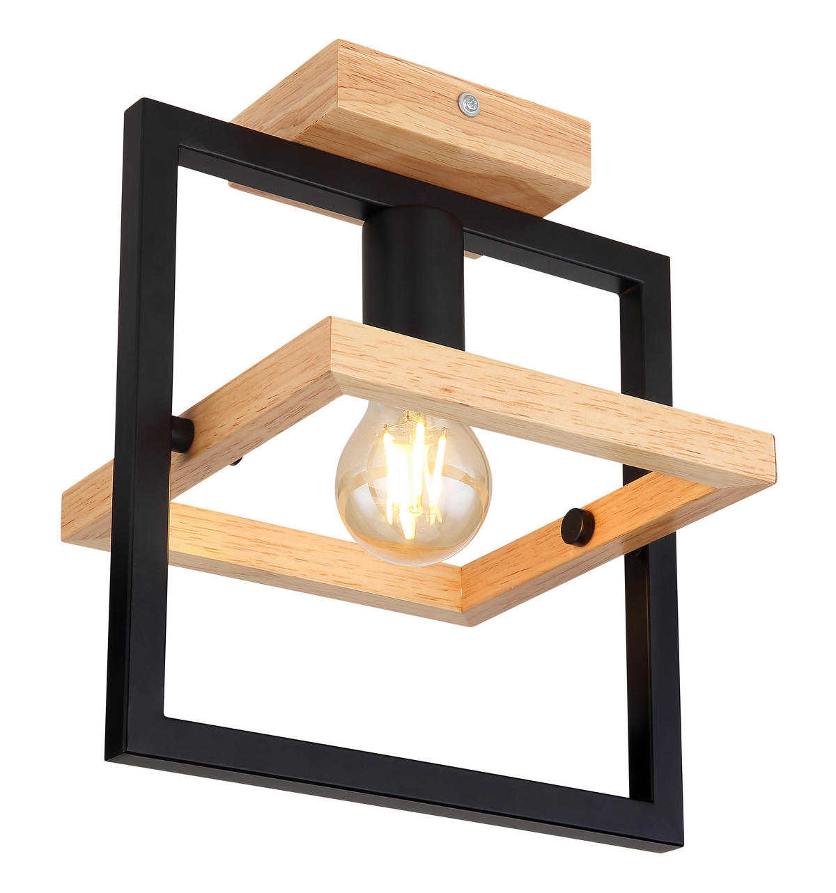DECKENLEUCHTE    25/19,8/28 cm  - Dunkelbraun/Schwarz, Natur, Holz/Metall (25/19,8/28cm) - Globo