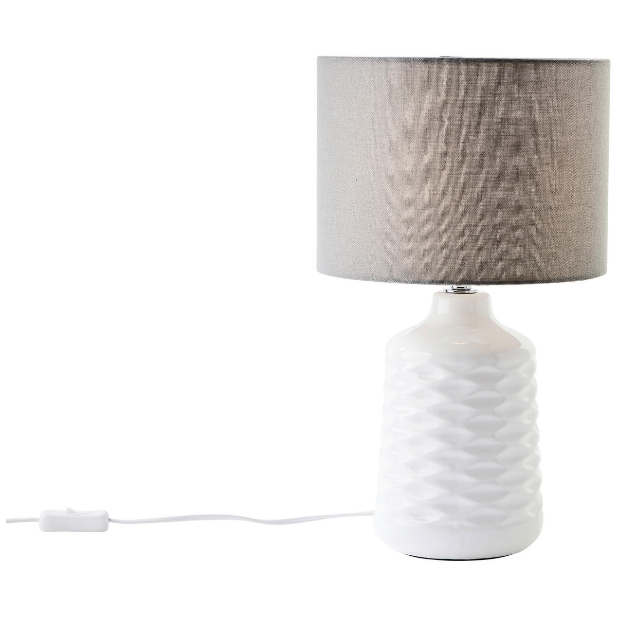 STOLNÁ LAMPA, E14, 25/42 cm  - sivá/biela, Design, textil/keramika (25/42cm)
