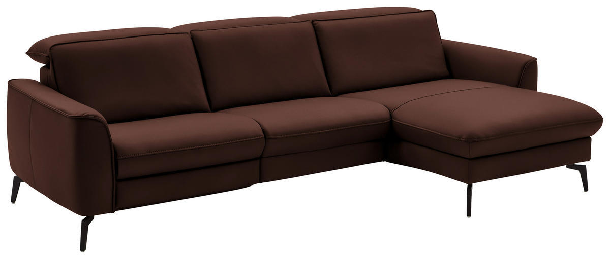 ECKSOFA in Echtleder Braun  - Schwarz/Braun, Natur, Leder/Metall (281/168cm) - Valdera
