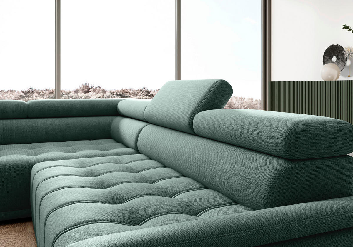 HÖRNSOFFA i chenille, vävt tyg mörkgrön  - svart/mörkgrön, Modern, textil/plast (206/283cm) - MID.YOU