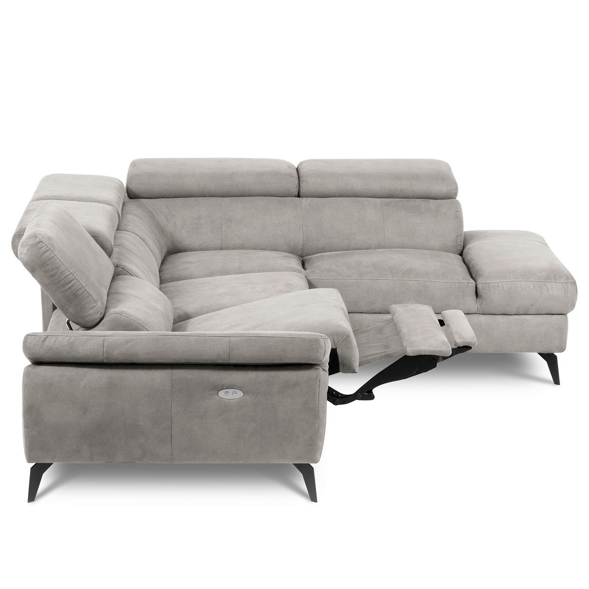 ECKSOFA SONO in Lederlook Grau Bettkasten, Armteilverstellung, Kopfteilverstellung  265/210 cm  - Schwarz/Grau, Design, Textil/Metall (265/210cm) - Livetastic