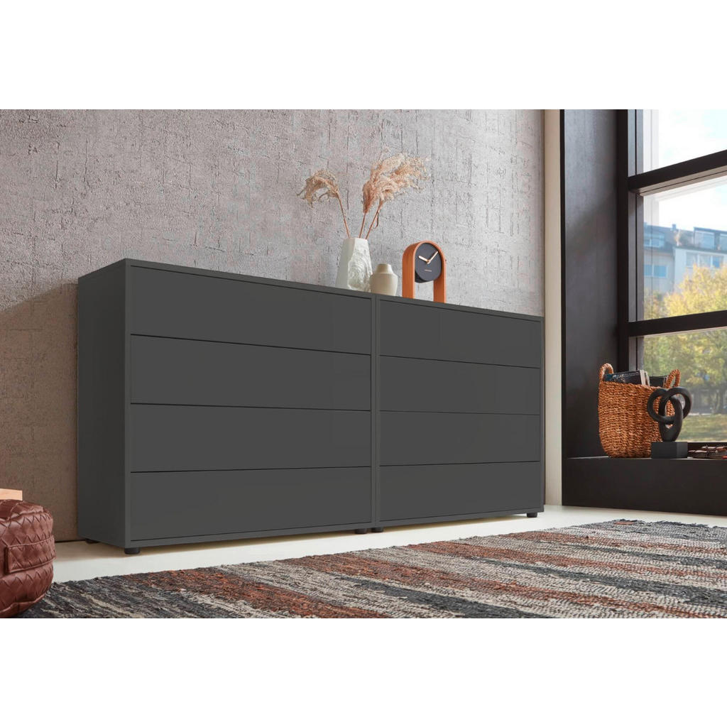 Thumbnail - Mid.you Sideboard Mailand Set 1, Anthrazit, Holzwerkstoff, 8 Schubladen, 158x73x33 cm, erweiterbar, stehend, Wohnzimmer,...
