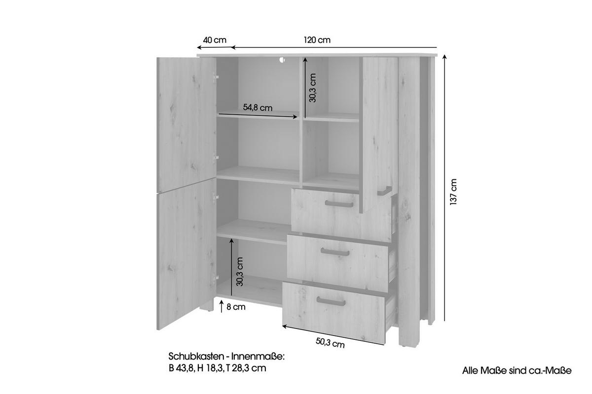 HIGHBOARD  in 120/137/40 cm  - Schwarz/Eiche Artisan, Design, Holzwerkstoff/Kunststoff (120/137/40cm) - MID.YOU