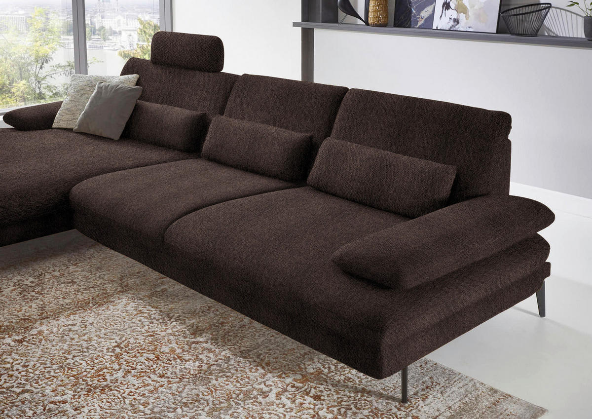ECKSOFA in Chenille Dunkelbraun  - Dunkelbraun/Schwarz, Design, Textil/Metall (180/310cm) - Dieter Knoll