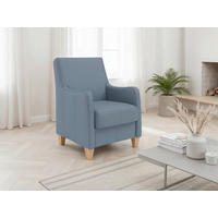 SESSEL in Echtleder Graublau  - Graublau/Eichefarben, Basics, Leder/Holz (70/93/75cm) - Sit & More