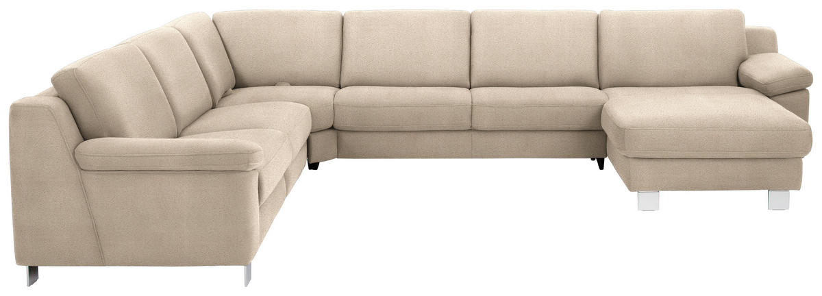WOHNLANDSCHAFT in Mikrofaser Naturfarben, Sandfarben  - Sandfarben/Chromfarben, Design, Textil/Metall (278/364/166cm) - Valdera