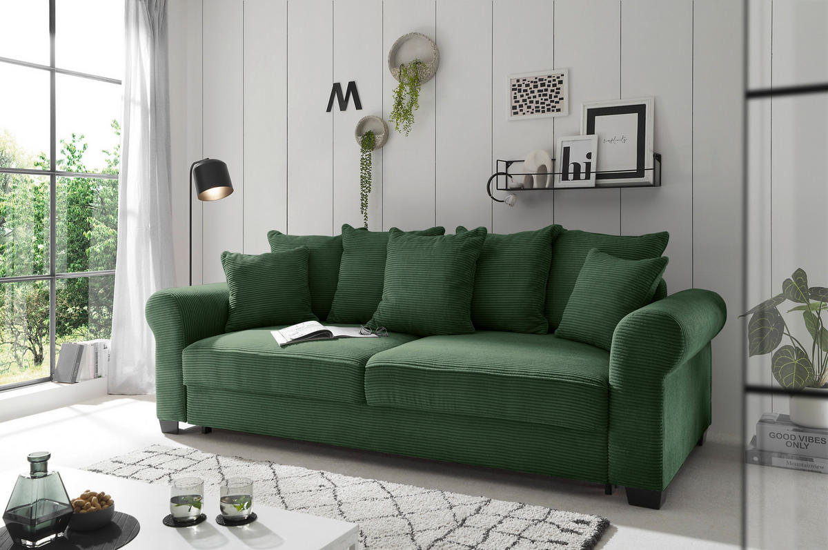 SCHLAFSOFA Cord Dunkelgrün  - Dunkelgrün/Schwarz, KONVENTIONELL, Kunststoff/Textil (247/95/125cm) - Hom`in