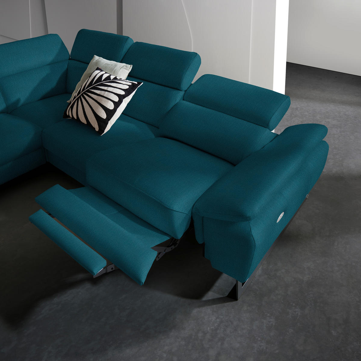 ECKSOFA Petrol Echtleder  - Petrol/Schwarz, Design, Leder/Metall (281/225cm) - Celina Home