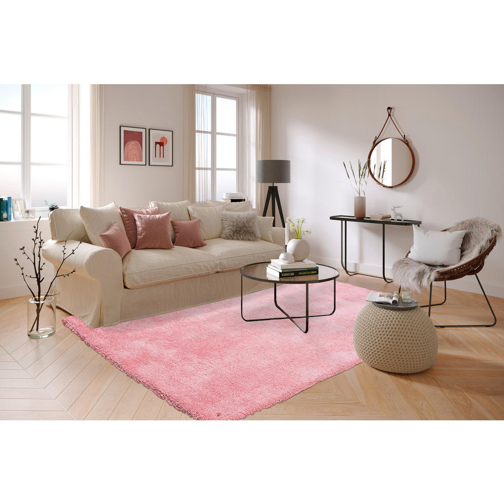Thumbnail - Tom Tailor Hochflorteppich Cozy, Rosa, Textil, Uni, rechteckig, 65x135 cm, Teppiche & Böden, Teppiche, Hochflorteppiche ...