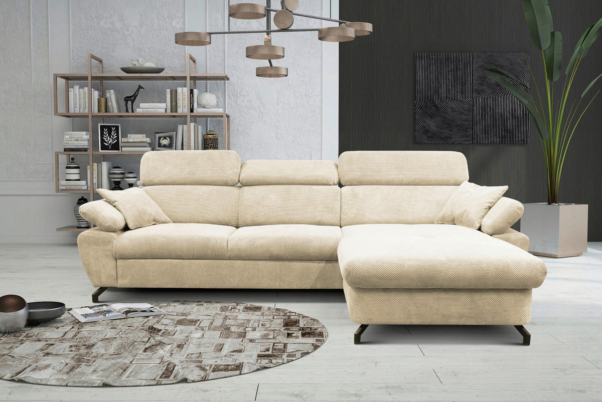 ECKSOFA OMEGA in Chenille Beige  280/186 cm  - Beige/Schwarz, Design, Textil/Metall (280/186cm) - MID.YOU