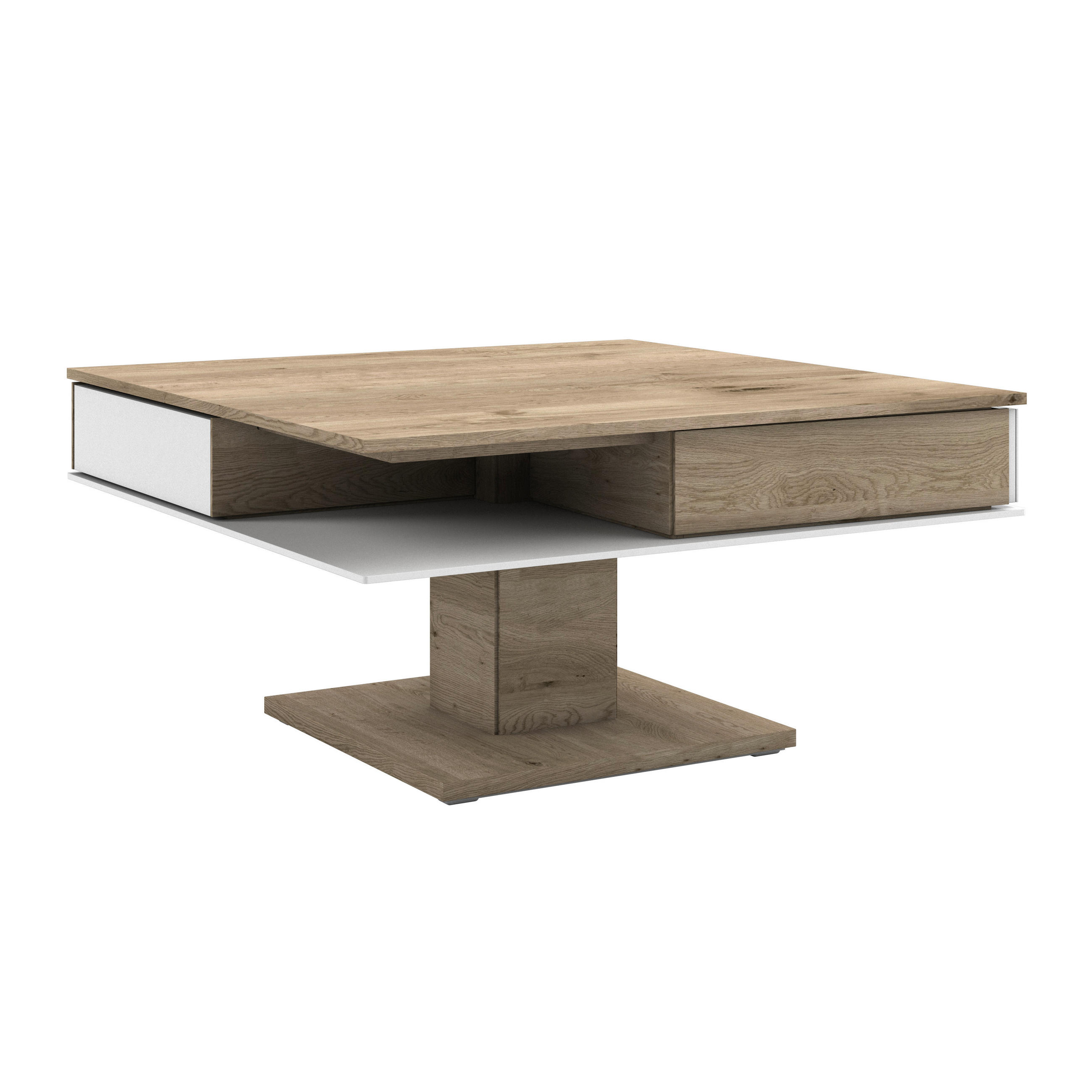 COUCHTISCH Altholz, Eiche mehrschichtige Massivholzplatte (Tischlerplatte) Farbglas 90/90/46 cm quadratisch Weiß, Eichefarben  - Eichefarben/Weiß, Design, Glas/Holz (90/90/46cm) - Voglauer