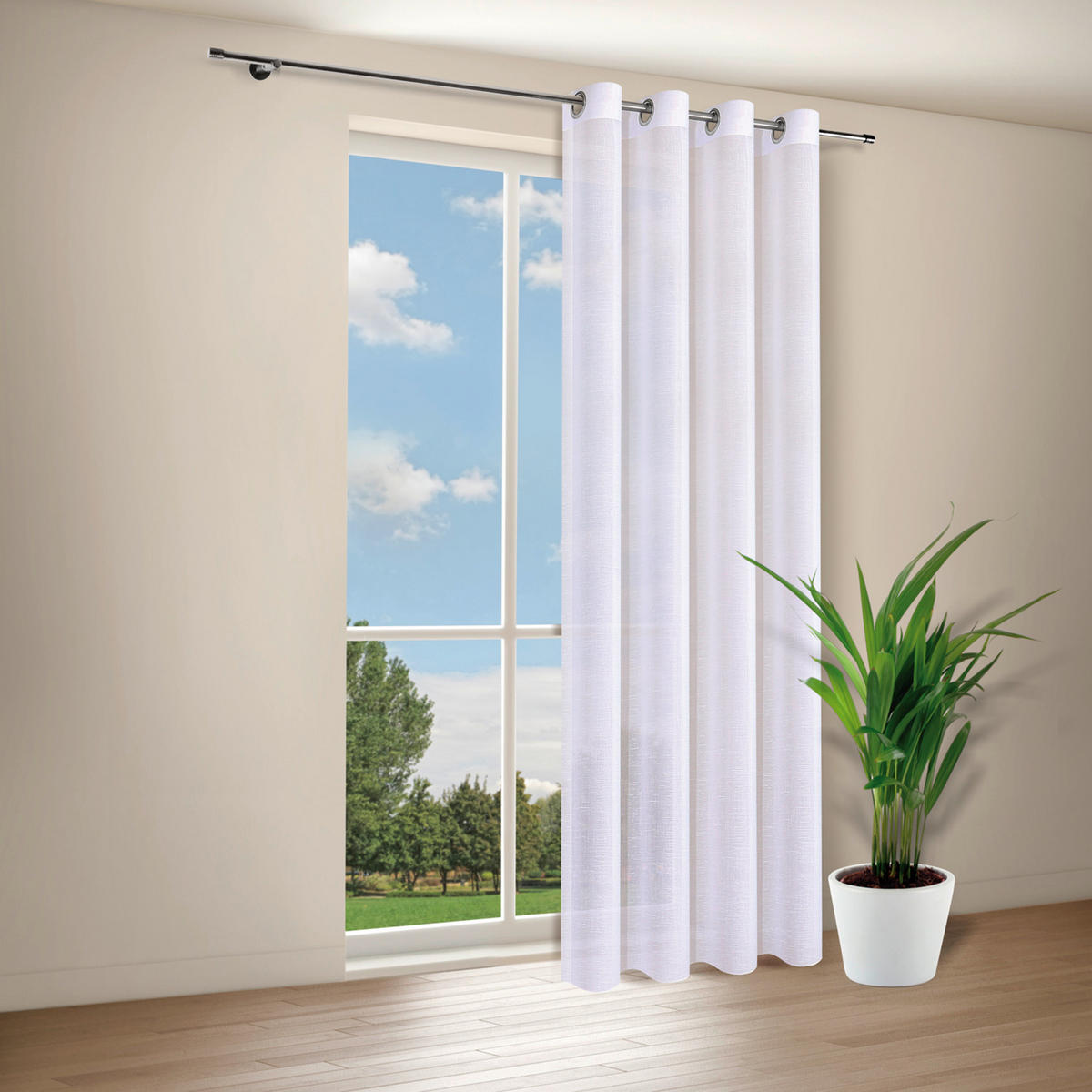 Perdea Tip Plasă  - alb, Konventionell, textil (300cm)