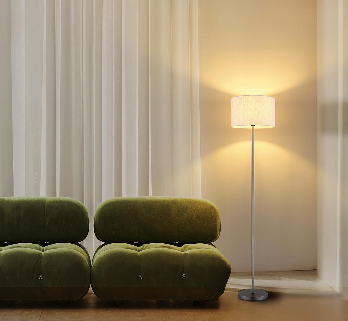 STOJACÍ LAMPA, 35/160 cm  - černá/krémová, Design, kov/textil (35/160cm) - Globo