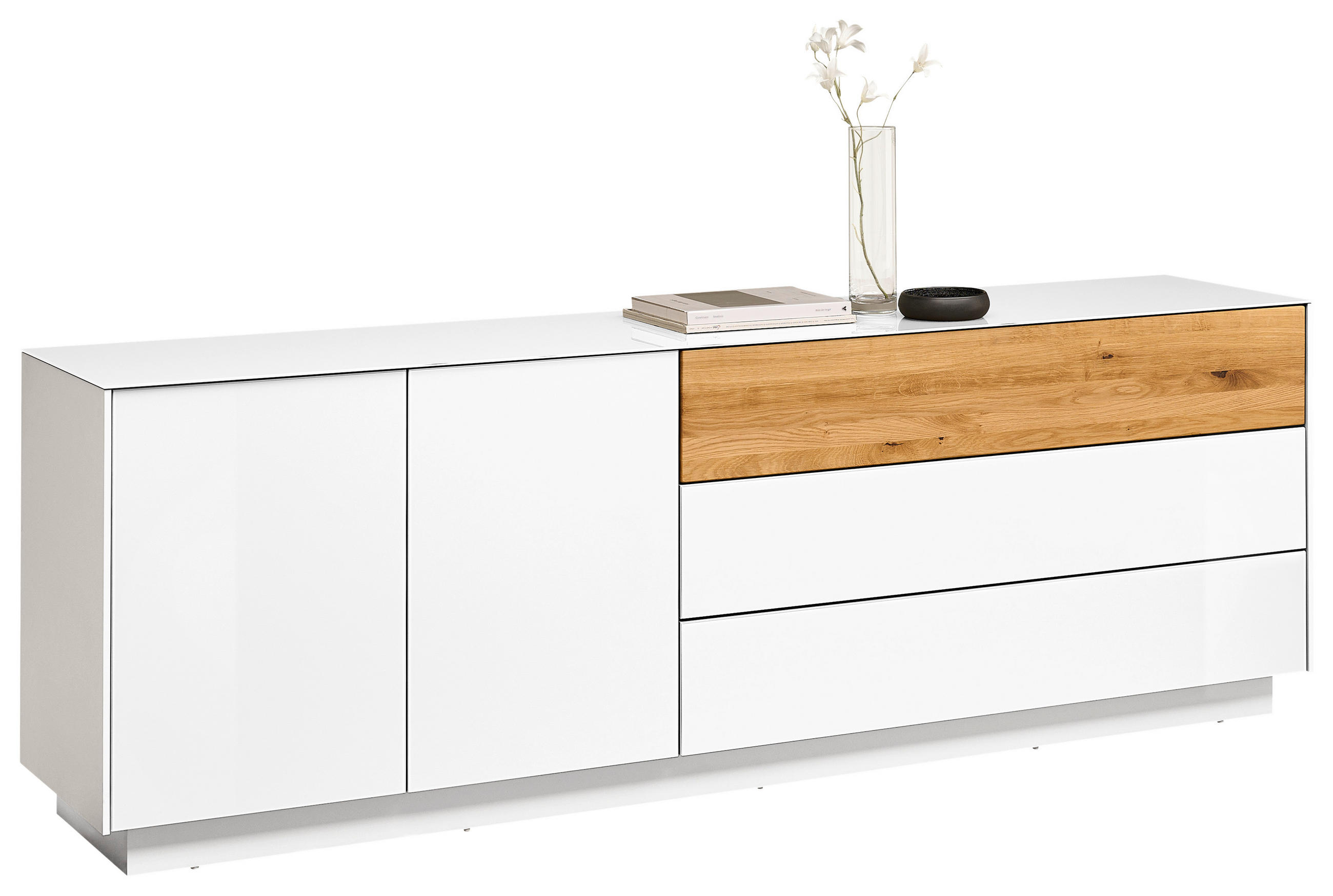 LOWBOARD Triest  in 207/69/42 cm  - Eichefarben/Weiß, Design, Glas/Holz (207/69/42cm) - Novel