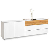 Comodă Joasă 207/69/42 cm  - alb/culoare lemn stejar, Design, sticlă/lemn (207/69/42cm) - Novel