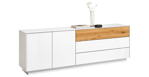 LOWBOARD Triest  in 207/69/42 cm  - Eichefarben/Weiß, Design, Glas/Holz (207/69/42cm) - Novel