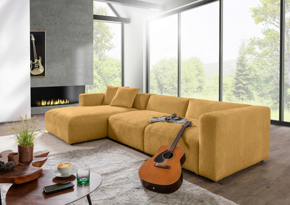 ECKSOFA Senfgelb Chenille  - Senfgelb/Creme, MODERN, Kunststoff/Textil (178/323cm) - Carryhome