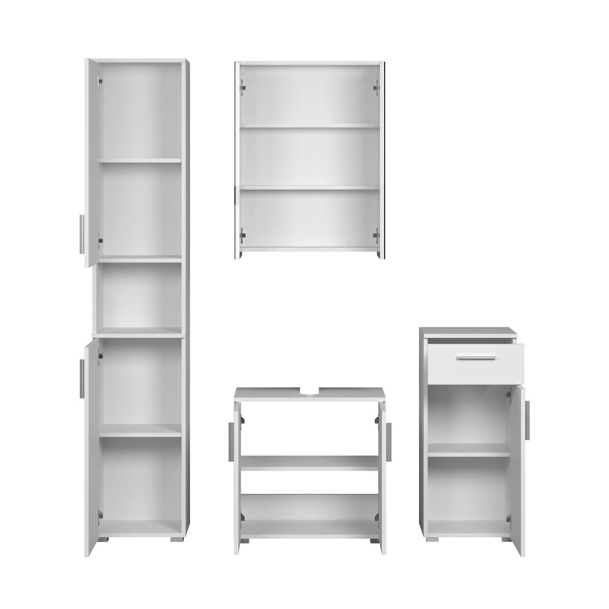 BADEZIMMER 4-teilig  in 164 cm  - Weiß Hochglanz/Silberfarben, Trend, Glas/Holzwerkstoff (164cm) - MID.YOU