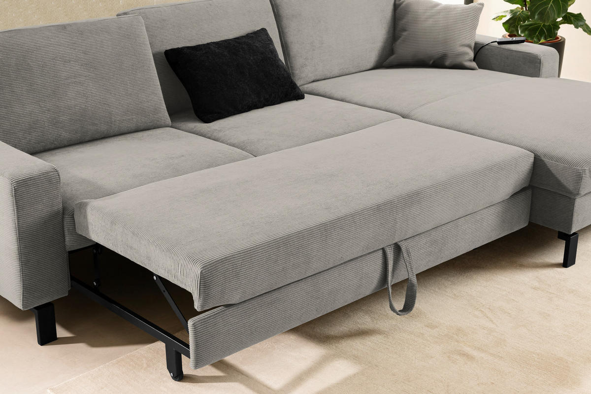 ECKSOFA in Cord Sandfarben  - Sandfarben/Schwarz, Design, Textil/Metall (298/185-209cm) - Pure Home Lifestyle